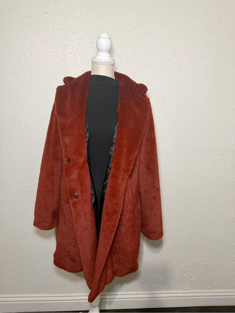 Plush Hooded Teddy Coat in Rust